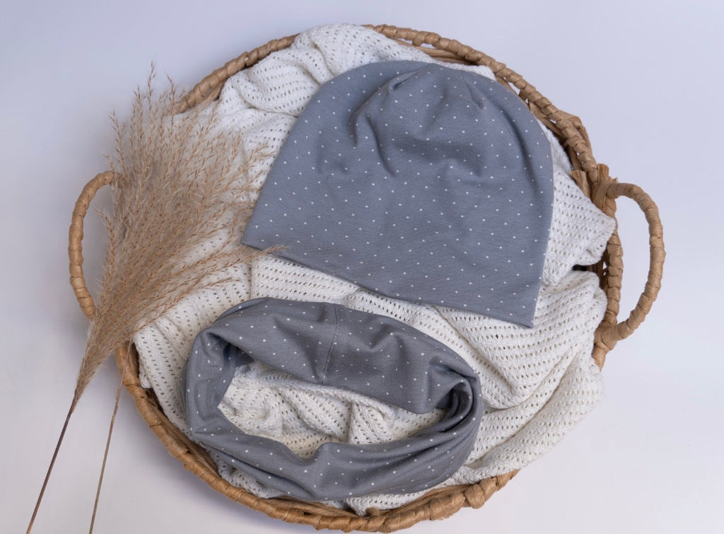 Set Căciuliță & Fular Grey Dots
